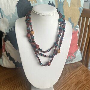 Vintage Avon Autumn Beads Long Statement Necklace Boho Style